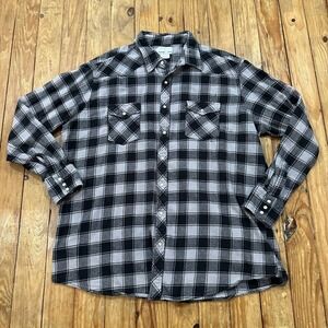 Wrangler Wrancher Pearl Snap Shirt Mens 2XLT Black Plaid Western Button Up